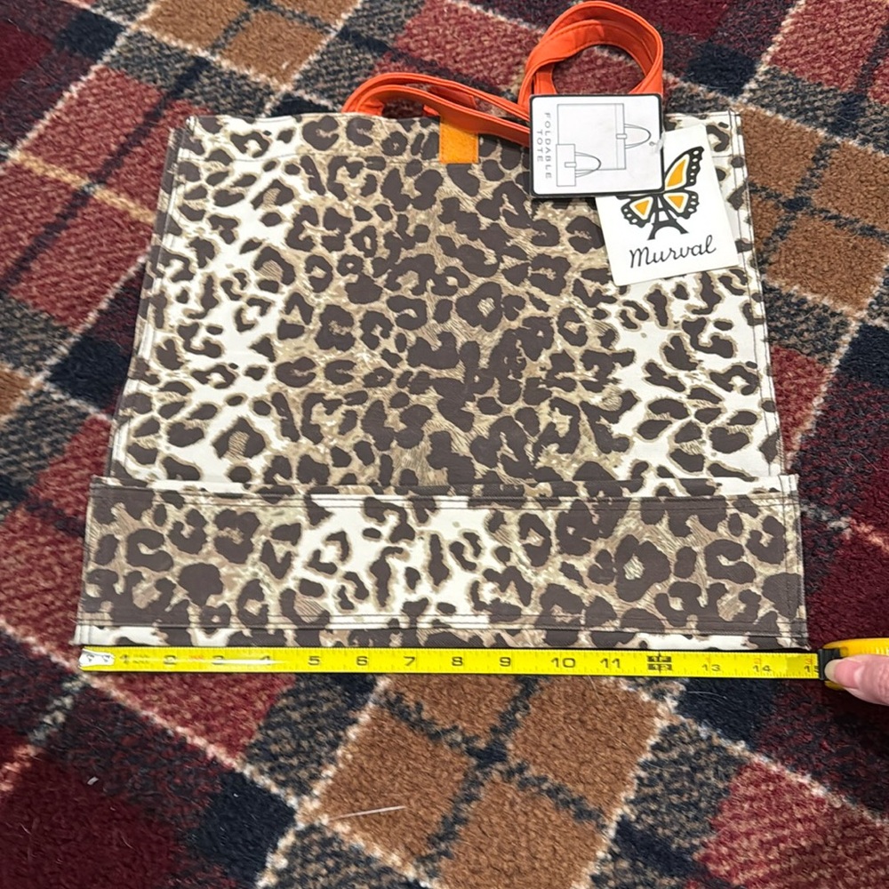 Ladies Leopard foldable  Print Tote Bag with Orange Accents with Velcro closure